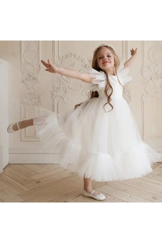 Lozere Kız Çocuk Amerikan Satenli Tüllü Abiye, Kız Çocuk Abiye, Mezuniyet Elbisesi Balo Elbisesi A.Yeşil