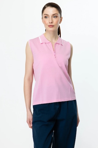 On Fashion Polo Yaka Yakası Fermuarlı Kadın Süveter 25y.on.svt.59311.01 Pembe