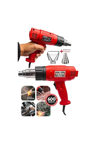 Profesyonel 600c Çift Kademeli Sıcak Hava Tabancası Atlas 2000 Termik Korumalı Premium 2000w