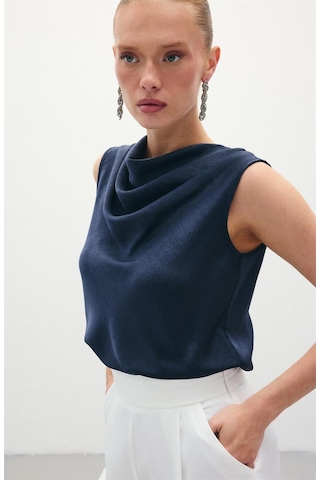 Sateen Degaje Yaka Saten Bluz - Lacivert-136071 Lacivert