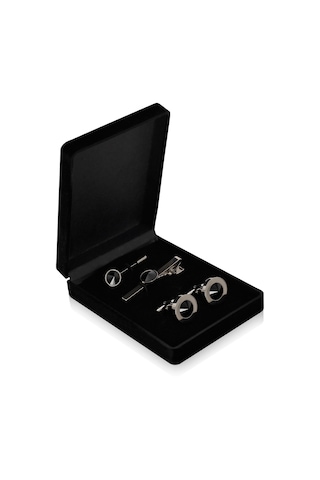 Zekupp Kol Düğmesi Kravat İğne Seti - Derin Siyah