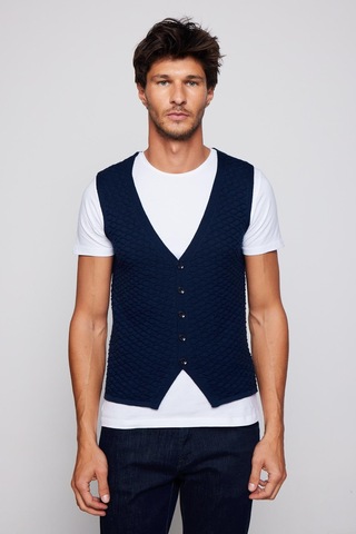Tudors Slim Fit Desenli Lacivert Erkek Yelek-30275 Lacivert