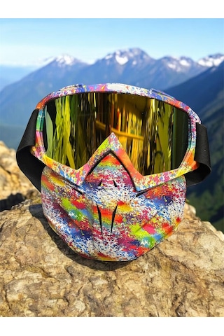 Tex 710 Jet Maske Bisiklet Motosiklet Kayak Çok Amaçlı Maske Sarı Aynalı Gözlük Colorfull Sarı - Altın