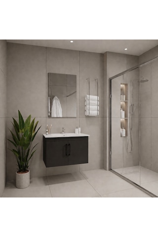 Creavit D20 Banyo Dolabı Seti Çekmeceli 65 Cm Antrasit Gri