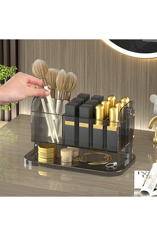 Cbtx Pet Ruj Saklama Kutusu Çok Izgaralı Tuvalet Masası Makyaj Fırçası Dudak Sır Şeffaf Organizatör - Şeffaf Gri