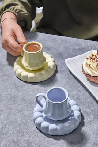 2 Kişilik Kahve Fincanı Takımı Seti - Modern Lüks Hediyelik Tasarım Renkli
