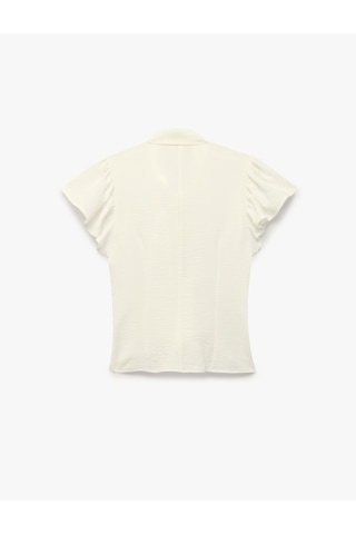 Koton Aerobin Kumaş Slim Fit Şal Yaka Fırfırlı Karpuz Kollu Düğmeli Gömlek Kırık Beyaz 6sak60274ew Ekru