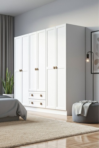 Bohem 4 Kapak 2 Çekmece Aynalı Gardırop K7 Mdf Kapak Beyaz