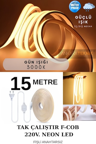 Ankara Teknik 220 Volt Cob Neon Led F-cob Led Yüksek Lümen Dış-ıç Mekan Günışığı 15 Metre