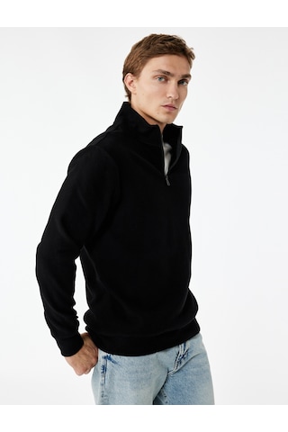 Koton Uzun Kollu Ribanalı Yarım Fermuarlı Sweatshirt Siyah 6wam70096mk Siyah