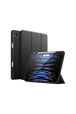 Apple Uyumlu iPad Pro 12.9 Inç 5. Ve 6. Nesil 2021 / 2022 Kalem Bölmeli Uyku Modlu Standlı Silikon Kılıf Kılıf