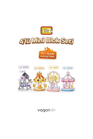 Loz Micro Block 4'lü Lunapark Seti 4 Farklı Model Dekoratif Oyuncak Yapım Seti Yapı Blok Seti