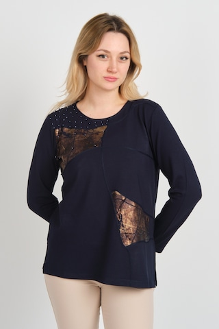 Detay Triko Kadın Boncuk İşlemeli Parlak Desenli Uzun Kol Anne Bluz 5744 Lacivert Lacivert