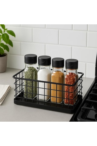 Okyanus Home Dikdörtgen Siyah Metal Organizer Sepet Mini 13,5x23 Cm Siyah