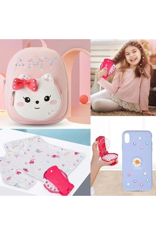 180 Diamond Taşlı Saç Taşı Yapıştırma Seti Saç Zımbası Çok Renkli