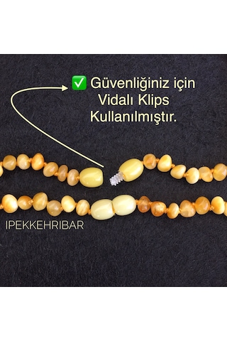 İpek Kehribar Sertifikalı Baltık Kehribar Kolye Kız Erkek Bebek Kolyesi Diş Süt Bal Renk 0-3 Yaş