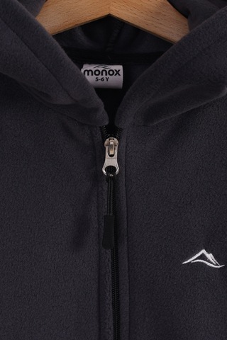 Monox Lastik Manşetli Fermuarlı Kapüşonlu Çocuk Unisex Polar Ceket Füme