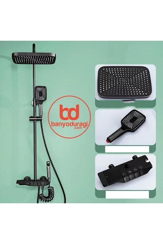 Fleko Piyano Siyah Robot Tepe Duş Seti Yağmur Tepe Banyo 4 Tuşlu Batarya Dahil Siyah Duş Seti Diğer
