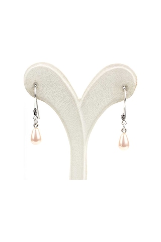 925 Ayar Gümüş Pembe Inci Sallantılı Küpe