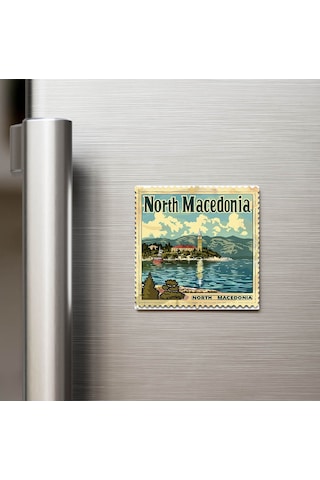 Kuzey Makedonya North Macedonia - Posta Pulu Temalı Ülke - Baskılı Buzdolap Magneti Kare - 9x9 Cm