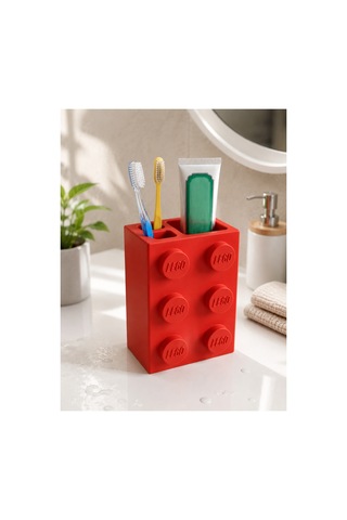 Lego Diş Fırçalığı Çocuk Ve Yetişkinlere Özel Eğlenceli Banyo Düzenleyici Diş Fırça Standı Kırmızı