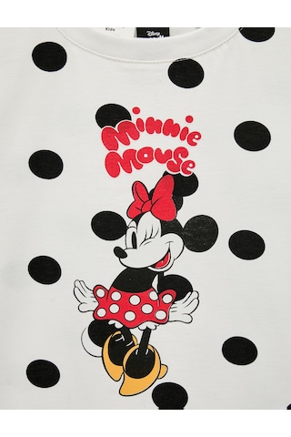 Koton Minnie Mouse Baskılı Pamuklu Bisiklet Yaka Lisanslı Tişört Ekru Desenli 6skg10695ak