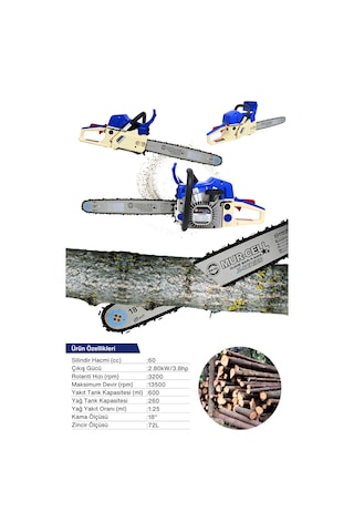 Hr6000cl Benzinli Testere Hızar Motoru Ağaç Odum Dal Budama Kesme Testeresi