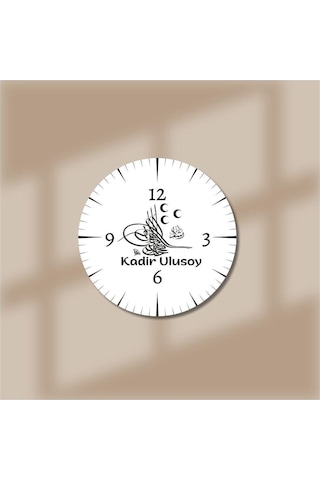 Kişiye Özel Osmanlı Tuğra Tasarımlı Hediye Duvar Saati Cam Duvar Saati Beyaz