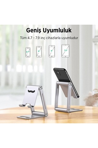 Juo Alüminyum Katlanabilir Metal Masaüstü Telefon Tutucu Standı Gümüş Gümüş