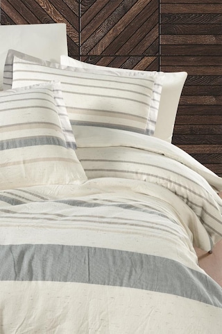 Armürlü İpliği Boyalı Saten Nevresim Takımı Sterna Bej