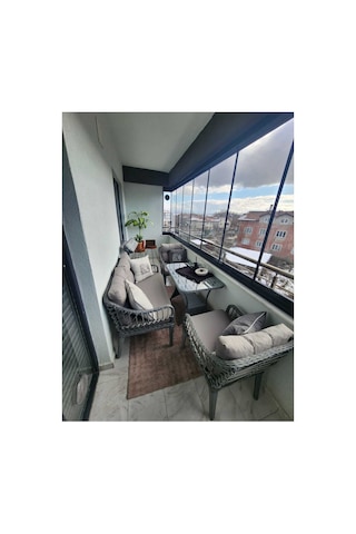 Kaş Galvanizli 2+1+1+sehpa Bahçe Balkon Mobilyası,gri Rattan/gri Kumaş