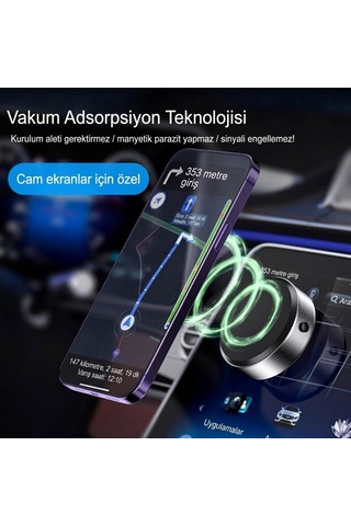 Cam Ayna Ekrana Yapışan Vantuzlu Magsafe Manyetik Şarjlı Telefon Tutucu Siyah Renkli