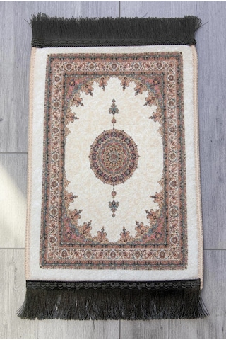 Mini Alın Seccadesi Kaymaz Taban Desenli Cep Tipi Seyahat Namaz Seccadesi - Krem / Ekru