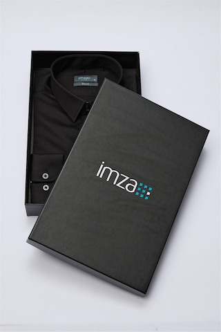 İmza Siyah Sert Yaka Uzun Kol Cepsiz Slim Fit %100 Pamuk Gömlek 1004260324