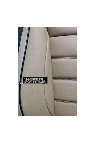 Tegin Jetdrive Ticari Araç 2+1 Üniversal Bej Deri Koltuk Kılıfı Tam Set 5 Koltuk Airbag, Cepli