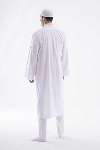 Erkek Namaz Elbisesi V Yaka Düğmesiz Önü Açık Namaz Cübbesi / İmam Cübbesi - Bej Beyaz