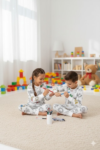 Bebelove Boyanabilir Çocuk Pijaması Eğitici, Eğlenceli, Pamuklu Pijama Takımı Beyaz