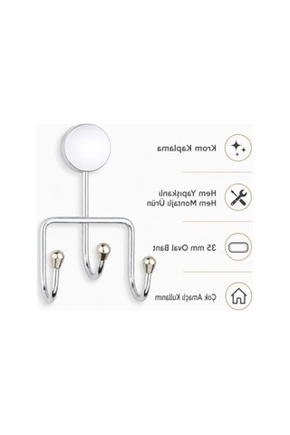 Krom Kaplama Üçlü Askılık, 35 Mm Oval Bant Ve Yapışkanlı Montaj 12 Izgara
