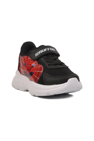 Siyah Kırmızı Fileli Cırtlı Unisex Çocuk Spor Ayakkabı Ruffon P Siyah-Kırmızı