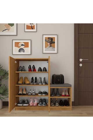 Asra Trend Puflu Ayakkabılık A-25 %100 MDF Minderli Geniş Portmanto Petra