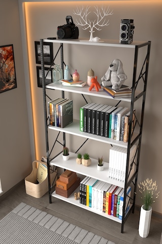 5 Raf Dekoratif 180 Cm Kitaplık Beyaz