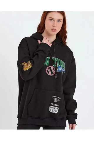 Efnaz Style Baskılı Kapüşonlu Sweatshirt - Siyah