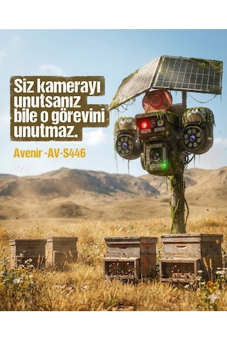 Avenir 4 Kameralı 3 Motorlu Ptz + 1 Sabit Kamera Solar Telefon Kontrol Turkcel Data Hattı 60 Gb Yanında