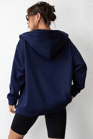 Modagen Unisex Lacivert Düz Renk Kapüşonlu Oversize Hırka Lacivert