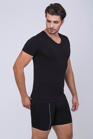 Çift Kaplan Erkek Elastanlı V Yaka T-shirt 0956 3'lü Siyah