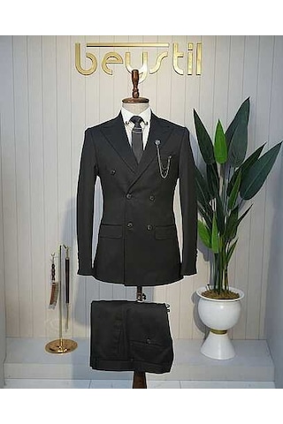 Bys Beystil Oscar Slim Fit Siyah Kruvaze Takım Elbise Nikol