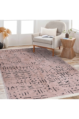 Çam Halı Crea Decolux Vena 8011 Bej Özel Kaymaz Tabanlı Pamuk Dokuma Kilim - 80x150