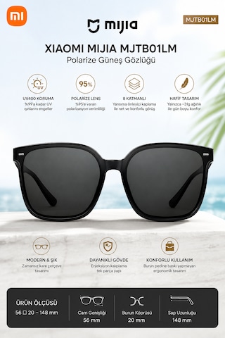 Mijia Square Polarize %95+ Oar Kaplama Uv400 Unisex Güneş Gözlüğü Hd Nylon Lens Siyah Çerçeve Mjtb01lm