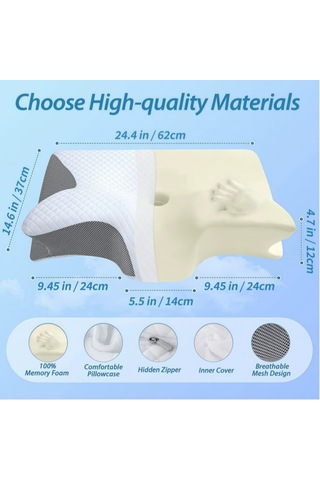 Geeksen Boyun Desteği Ambalajlı Kelebek Şekilli Hafıza Yastığı - Yavaş回弹 Pamuk, 3 Bölgeli Tasarım, Ev/ Otel Kullanıma Uygun, Gri 37x62cm Gri