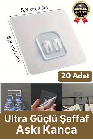 20 Adet Süper Güçlü Şeffaf İz Bırakmaz Suya Dayanıklı Banyo Duş Mutfak Tablo Raf Tutucu Askı Kanca Çok Renkli